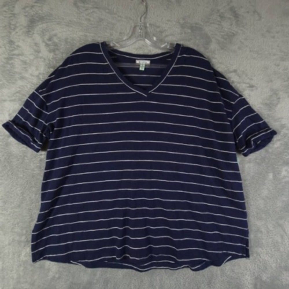 Susina Shirt‎ Womens T Black White Stripe Drop Shoulder V Neck Round Hem XS New